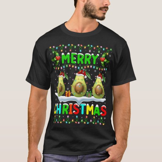 クリスマスアボカド照明サンタハットメリークリスマスAv Tシャツ (正面)