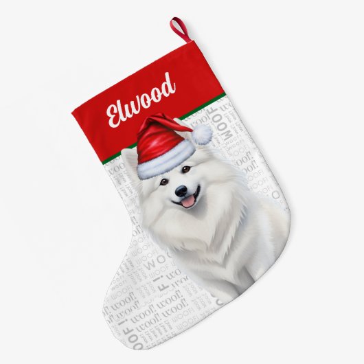 クリスマスアメリカンのエスキモー犬の名前Woof ラージクリスマスストッキング (裏面 (吊り時))