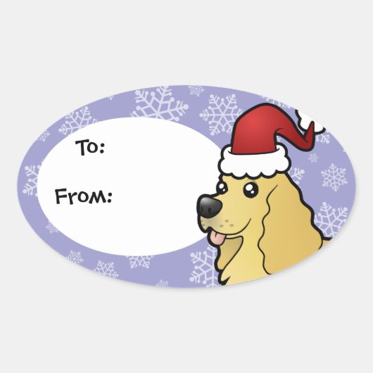 クリスマスアメリカンコッカースパニエル犬 楕円形シール (正面)