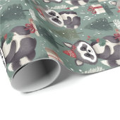 クリスマスアライグマのパターン ラッピングペーパー (ロールコーナー)
