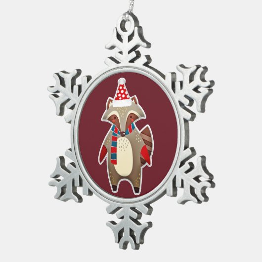 クリスマスアライグマのペーターオーナメント スノーフレークピューターオーナメント (右)