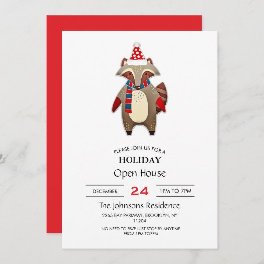 クリスマスアライグマ漫画 招待状 (正面/裏面)