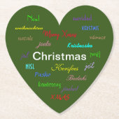 クリスマスアラウンド・ザ・ワールドモダン・グリーンハート ペーパーコースター (正面)