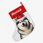 クリスマスアラスカンマラムート名の背景 ラージクリスマスストッキング (裏面 (吊り時))