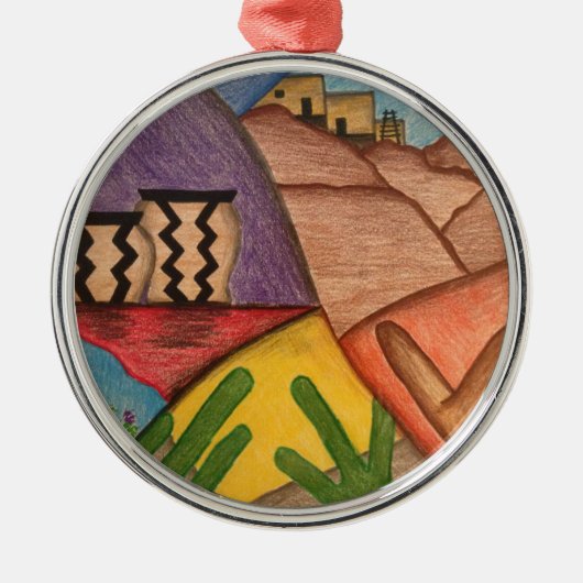 クリスマスアリゾナデザートサウスウエストフォークアート メタルオーナメント (正面)