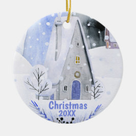 クリスマスアルパインスキーマウンテンビレッジハウス セラミックオーナメント