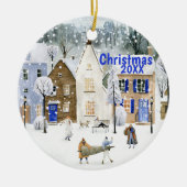クリスマスアルパインスキーマウンテンビレッジ通りシーン セラミックオーナメント (正面)