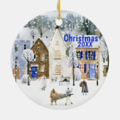 クリスマスアルパインスキーマウンテンビレッジ通りシーン セラミックオーナメント (裏面)