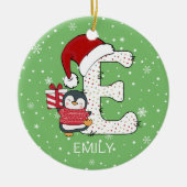 クリスマスアルファベットサンタハットペンギンスノーフレーク セラミックオーナメント (正面)