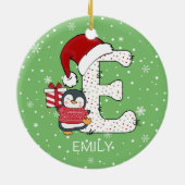 クリスマスアルファベットサンタハットペンギンスノーフレーク セラミックオーナメント (裏面)