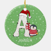 クリスマスアルファベットサンタハットペンギンスノーフレーク セラミックオーナメント (裏面)
