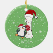 クリスマスアルファベットIサンタハットペンギンスノーフレーク セラミックオーナメント (裏面)