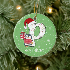 クリスマスアルファベットPサンタハットペンギンスノーフレーク セラミックオーナメント