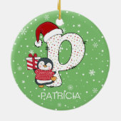 クリスマスアルファベットPサンタハットペンギンスノーフレーク セラミックオーナメント (裏面)