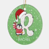 クリスマスアルファベットRサンタハットペンギンスノーフレーク セラミックオーナメント (左)
