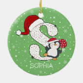 クリスマスアルファベットSサンタハットペンギンスノーフレーク セラミックオーナメント (裏面)