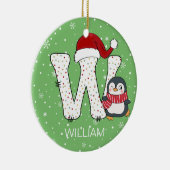 クリスマスアルファベットWサンタハットペンギンスノーフレーク セラミックオーナメント (右)