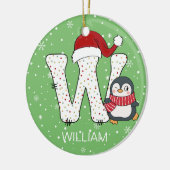 クリスマスアルファベットWサンタハットペンギンスノーフレーク セラミックオーナメント (左)