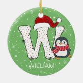クリスマスアルファベットWサンタハットペンギンスノーフレーク セラミックオーナメント (裏面)