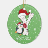 クリスマスアルファベットYサンタハットペンギンスノーフレーク セラミックオーナメント (左)