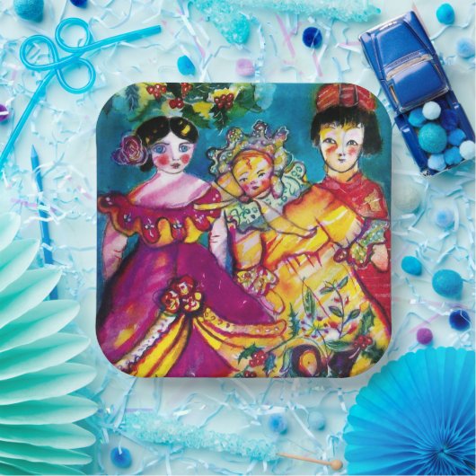 クリスマスアンティークの飾り付きの美しい人形 ペーパープレート (パーティー)