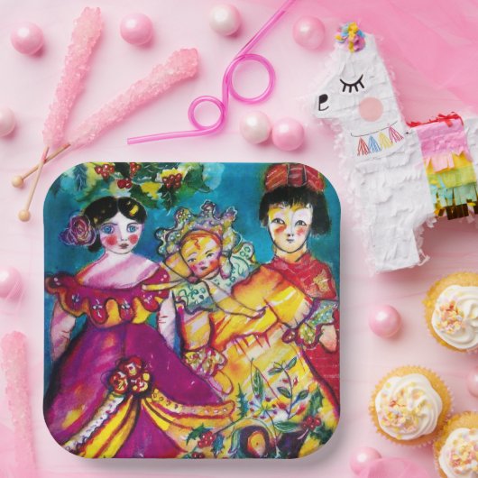 クリスマスアンティークの飾り付きの美しい人形 ペーパープレート (パーティー)