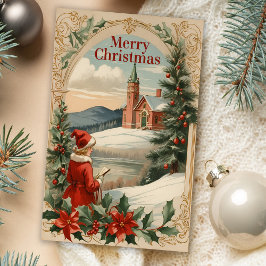 クリスマスアンティークモチーフフレームホリデーグリーティングカー シーズンカード