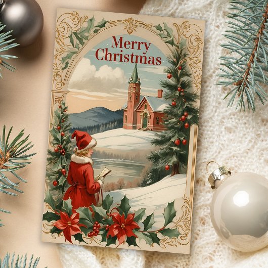 クリスマスアンティークモチーフフレームホリデーグリーティングカー シーズンカード