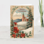 クリスマスアンティークモチーフフレームホリデーグリーティングカー シーズンカード (正面)