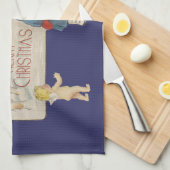 クリスマスアンティーク子どもイラストレーション1920 キッチンタオル (四つ折り)