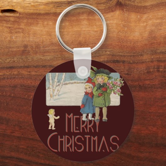 クリスマスアンティーク子どもイラストレーション1920 キーホルダー (正面)