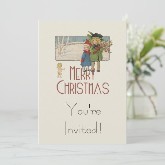 クリスマスアンティーク子どもイラストレーション1920 招待状 (スタンド正面)