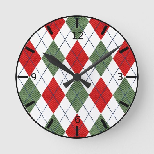 クリスマスアーガイルの時計 ラウンド壁時計 (正面)