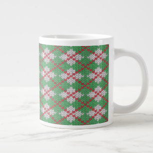 クリスマスアーガイルニットビッグホワイトマグカップ ジャンボコーヒーマグカップ