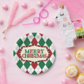 クリスマスアーガイルパターン ペーパープレート (パーティー)