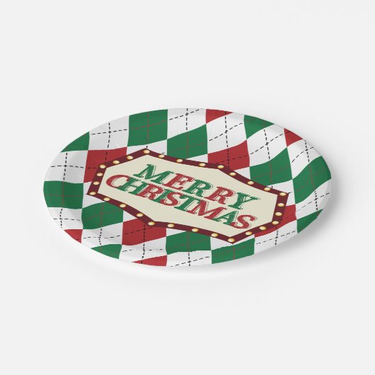 クリスマスアーガイルパターン ペーパープレート (アングル)