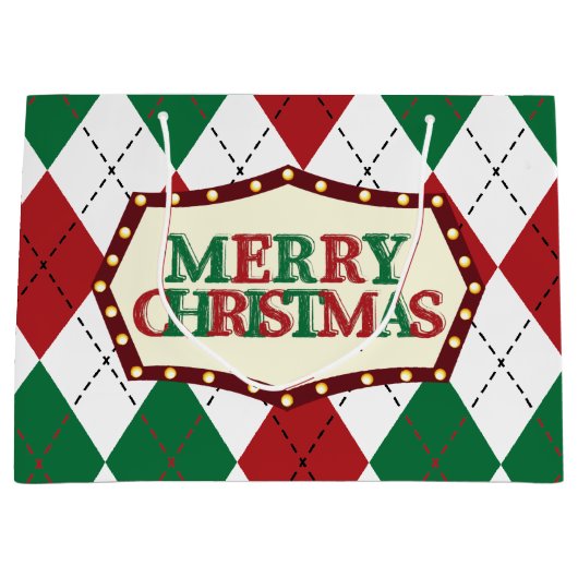 クリスマスアーガイルパターン ラージペーパーバッグ (正面)