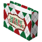 クリスマスアーガイルパターン ラージペーパーバッグ (正面アングル)