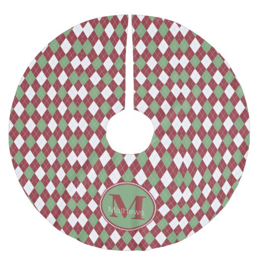 クリスマスアーガイルモノグラムツリースカート ブラッシュドポリエステルツリースカート (正面)