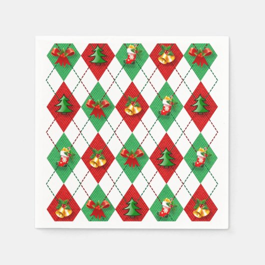 クリスマスアーガイル飾 スタンダードカクテルナプキン (正面)
