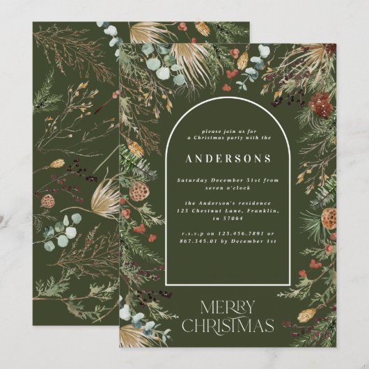 クリスマスアーチの水色植物性クリスマスホリ シーズンカード (正面/裏面)