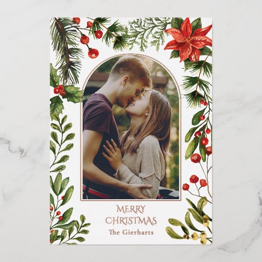 クリスマスアーチウォーターカラーボタニカルベリー 箔シーズンカード (正面)