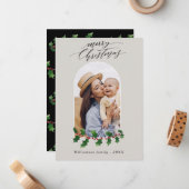 クリスマスアーチフォトウォーターカラーボタニカルホリデー ノートカード (正面/裏面インサイチュ)