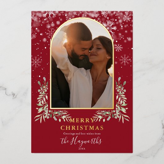 クリスマスアーチフォトフローラ緑 箔シーズンカード (正面)