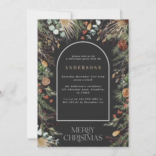 クリスマスアーチ水彩植物性クリスマス シーズンカード (正面)