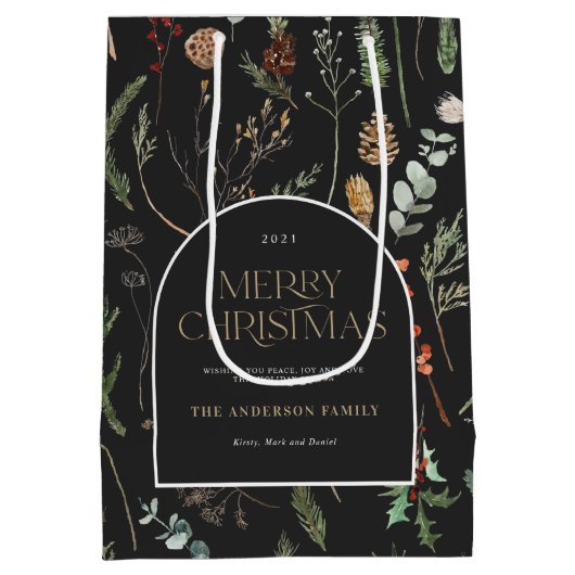 クリスマスアーチ水彩植物性フローラ包み ミディアムペーパーバッグ (裏面)