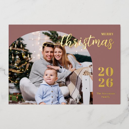 クリスマスアーチ1写真ミニマルモダンリスト 箔シーズンカード (正面)