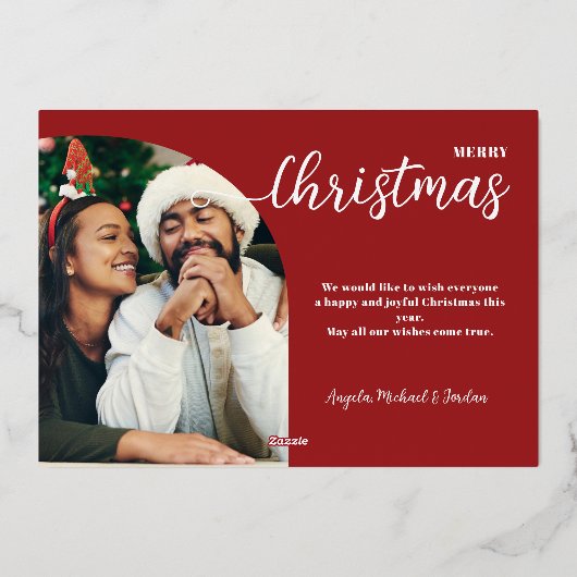 クリスマスアーチ2写真ミニマルモダンリストレッド 箔シーズンカード (裏面)