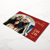 クリスマスアーチ2写真ミニマルモダンリストレッド 箔シーズンカード (回転した状態)