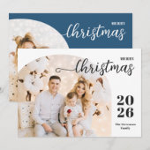 クリスマスアーチ2枚のミニマルモダンリストブルー シーズンカード (正面/裏面)